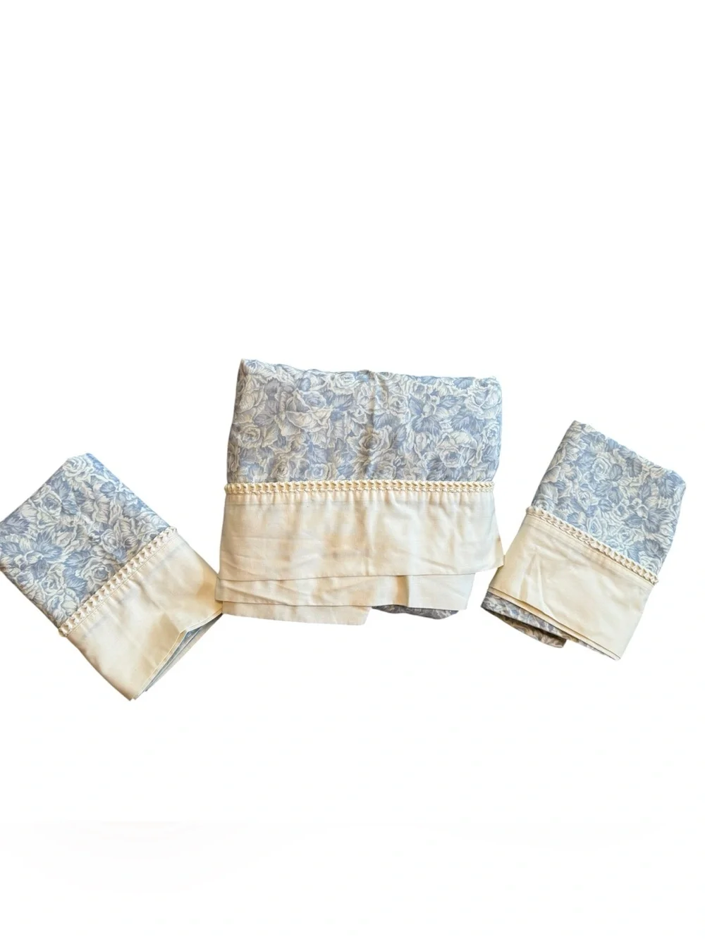 Jessica McClintock Jonette King Flat Sheet Pillowcases Blue Cream French Floral